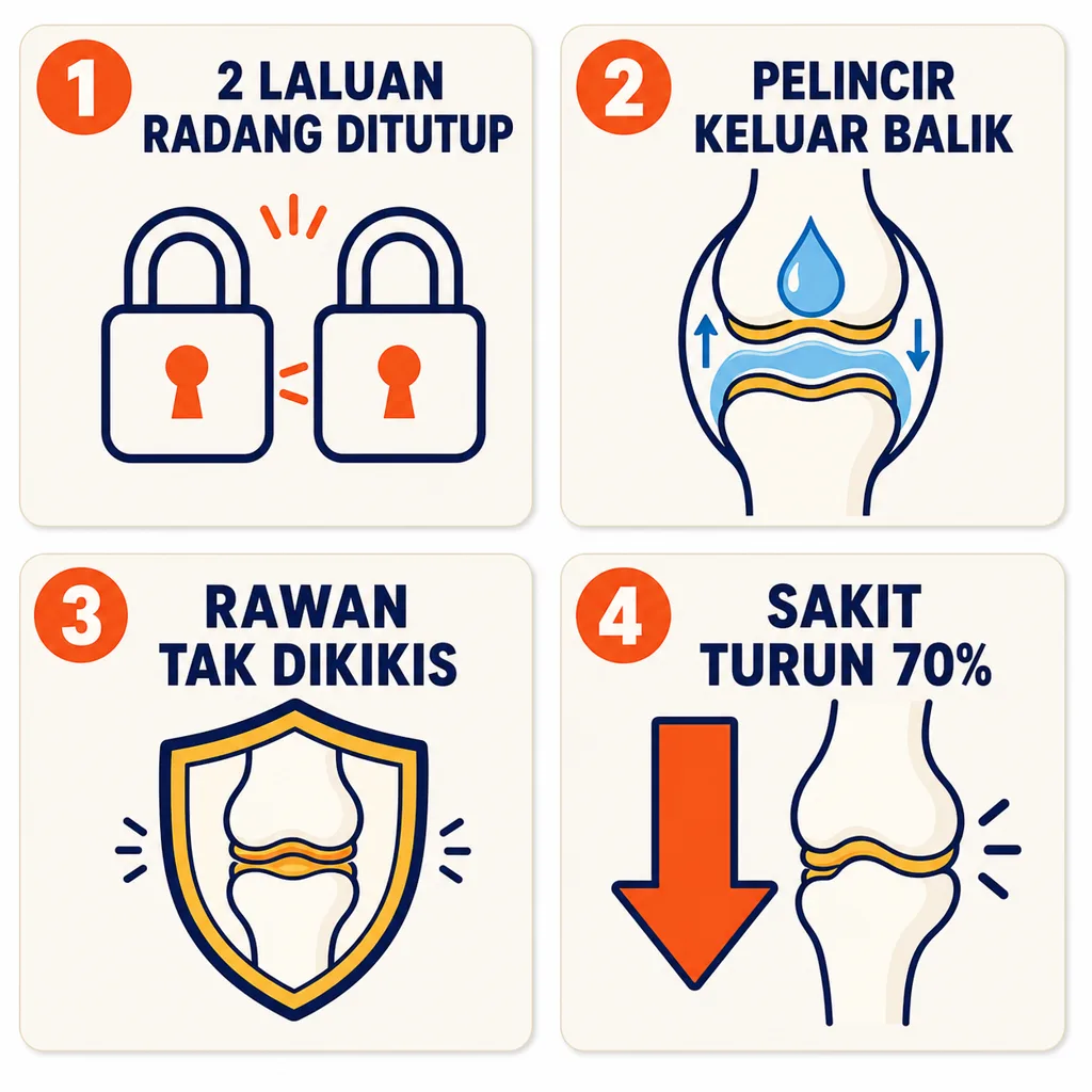 Infografik 4 langkah cara METARIN kerja pada sendi