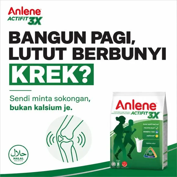 Contoh poster PAM dengan headline Bangun pagi, lutut berbunyi krek?
