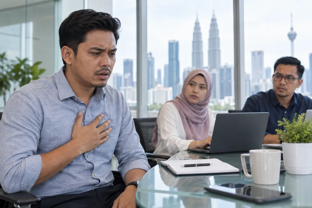 Lelaki di bilik meeting pegang dada, rasa berdebar